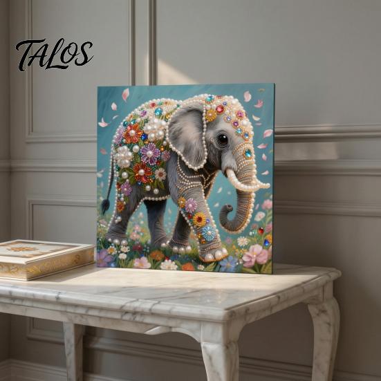 Decorative Tabletop Craft Ornaments Luxury Faux Pearl Rhinestone Painting Kit, 25x25cm DIY Resin Art with Animal Unique Projects Floral Patterns,