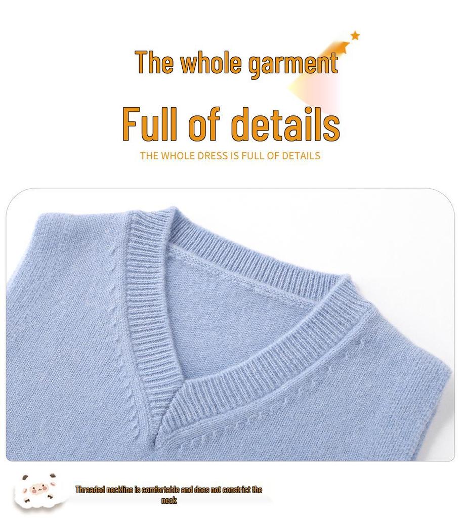 New Kids' 100% Wool V-Neck Sleeveless Sweater
