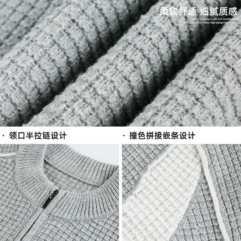 Men S Couple Color Block Half Zip Round Neck Warm Knit Sweater