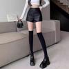 Women's Fall Winter Plus Size Black High Waisted Outer Wear Slimming Wide Leg PU Leather Shorts Base Pants Mini Shorts Versatile Slim Fit Hot Pants