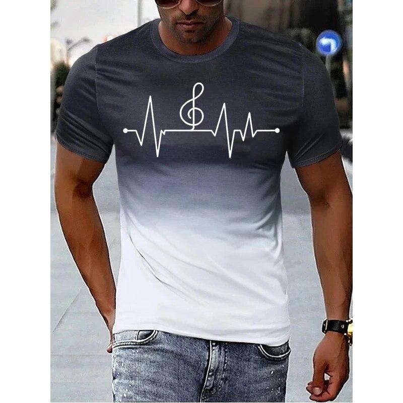 Men's T-Shirt 3D Printing Gradient Style Musical Note Tee Summer Oversized T Shirt For Men Fashion Short Sleeve O-Neck Tops