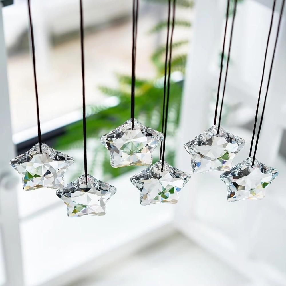 6pcs Moon Christmas Tree Hanging Ornament Stars Sun Catcher Crystal Pendant Garden