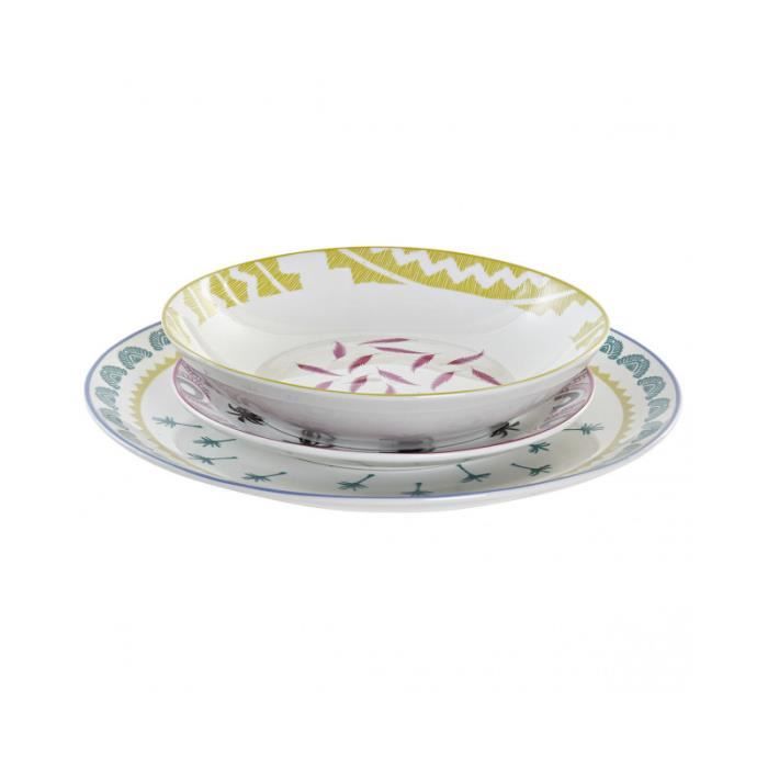 Service de Vaisselle - DKD Home Decor - Africain - Porcelaine - 18 pièces - Compatible lave-vaisselle