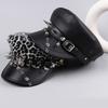Punk Y2k Beret Hat Harajuku Flat Top Cap Vintage Rivet Leopard Hat  for Girls