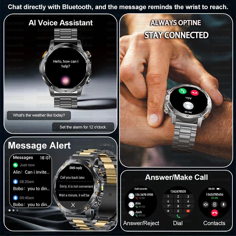 New Military Smart Watch Men 1.7 inches HD AMOLED Screen 100+Sports Heart Rate 1000Mah Battery HD Call 10ATM Waterproof Bracelet