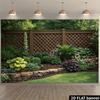 2D Flat Courtyard Landscape Banner Background Quiet Private Courtyard Theme  Grid Fence  Diverse Green Plants and Flowers