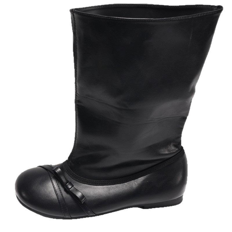 Skinless Leather Boots, Retro Women's Boots, Autumn Models, Large Tube Circumference, Flat-bottomed Fashion Bow, Medium Tube Short Boots Piled Up