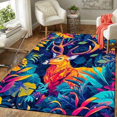 1pc Deer In the Forest Print, Design Indoor Area Rug, Soft, Anti-Slip, and Durable Gaming Room Decor for Bedroom, Living Room, and Exercise