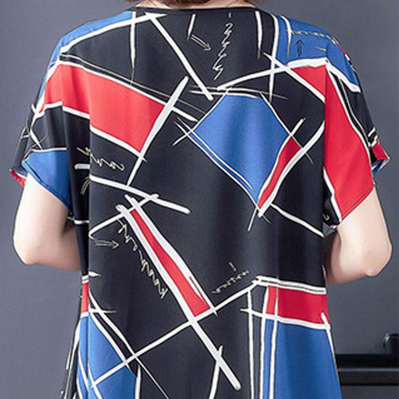 Middle Aged Elderly Summer New Women's Slim Loose T-shirt Bat Sleeve Top