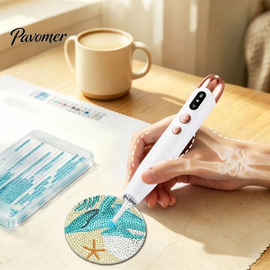 Faux Diamond Art Accessories Electric Rhinestone Pen, Pen with Light, 2 Smart Suction Levels, Rechargeable Wireless Vaccum for Adults DIY Crafting