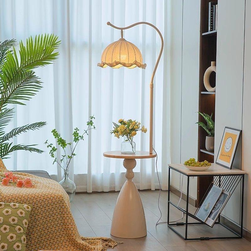 Cream Floor Lamp with Storage: Sofa-Side Coffee Table & Bedside Decor