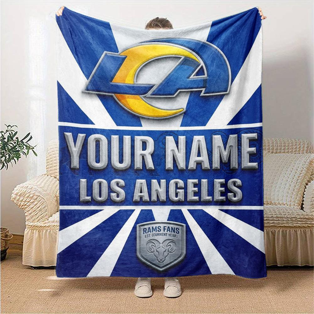 Name Custom Los Angeles Rams Print Flannel Blanket High Quality Warm Comfortable Cover for All Seasons Perfect for Gifts Home Decor