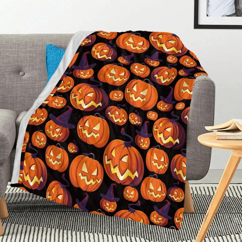 Halloween Throw Blanket Lantern Pumpkins with for Sofa Bed Couch Chair or Dorm Super Soft Lightweight King Queen Size Candy Corn