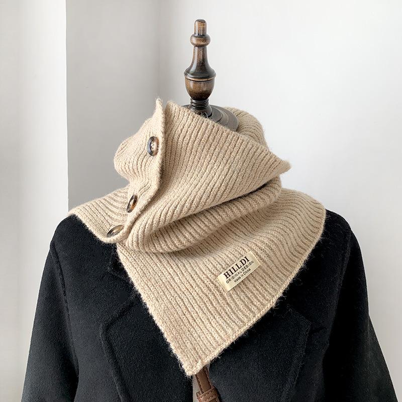 

Кнопочный вязаный гетр для шеи женский премиальный зимний корейский универсальный ложный воротник шерстяная накидка для шеи One Size бежевый