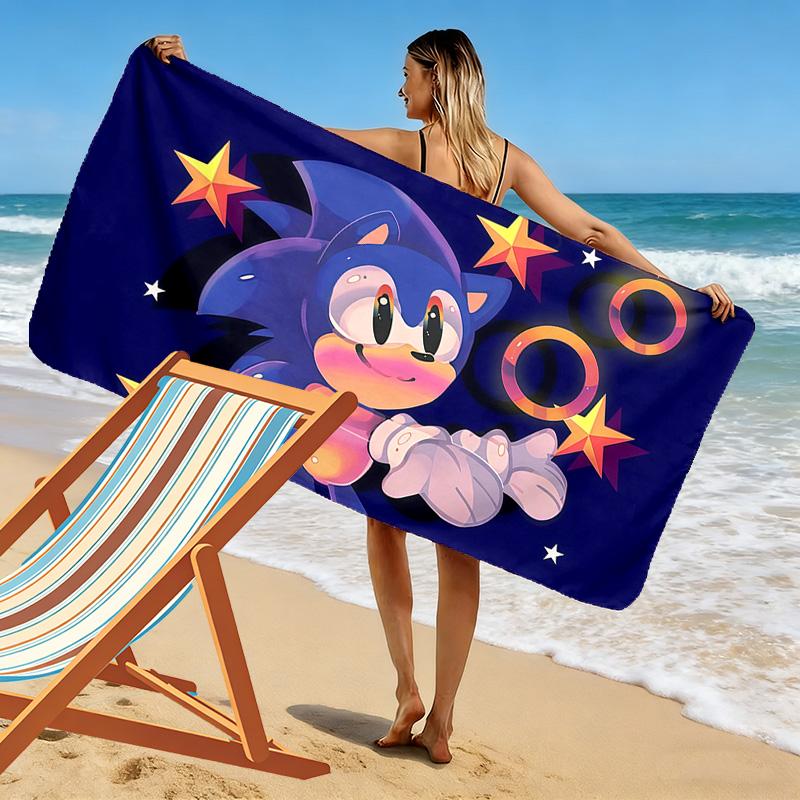 Sonic the Hedgehog Print Beach Towel, Large Soft Quick Dry Towel for Beach Camping Swimming