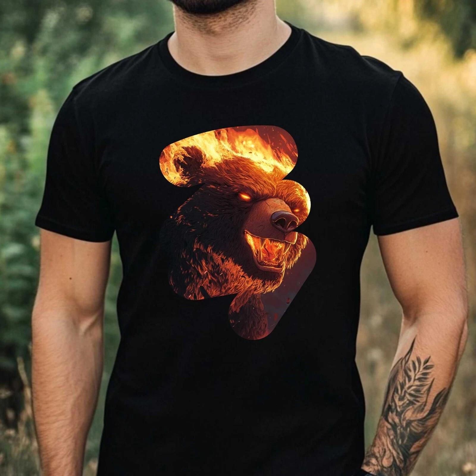 T-Shirt Herren Brennender Bär Motiv Baumwolle Größe XS bis 5XL XXXL