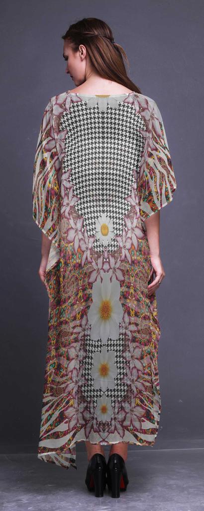 Phagun Geometric Check|Lily & Floral Ladies Plus Size Kaftan Summer Wear Beach Coverup Kimono