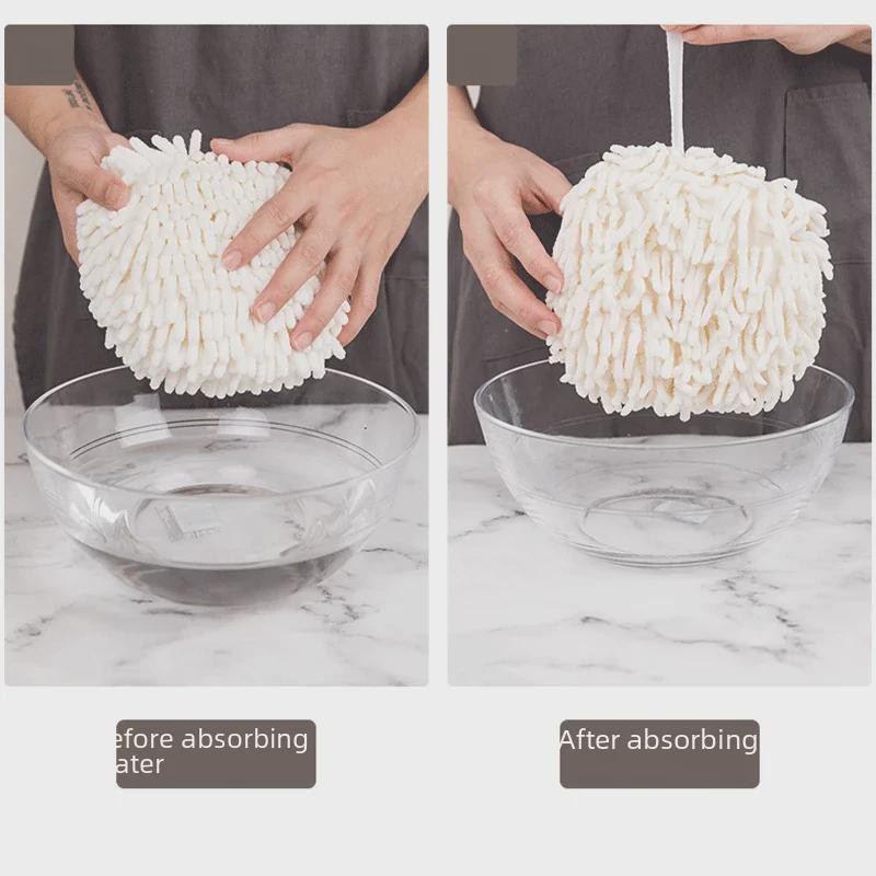 KOMEKI Chenille Hanging Hand Towel - Thick, Water-Absorbent, Quick-Drying, Simple Kitchen/Bath Rug