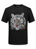 2026 Men's Slim Fit Short Sleeve T-Shirt with Rhinestone Tiger Head Design - Silk Cotton, Trendy, Plus Size Available