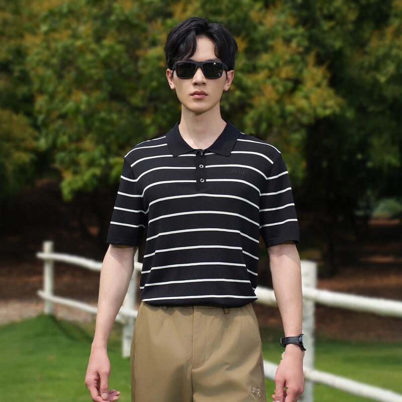 Jeep Men's Striped Lapel Polo Shirt