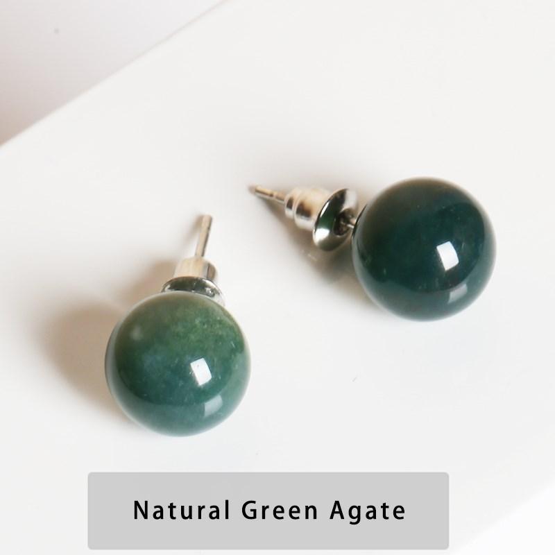 

Natural Stone Agate Quartz Lapis Lazuli Tiger Eye Round Bead Stud Earrings Women Fashion Stainless Earrings Healing Jewelry Gift 6mm