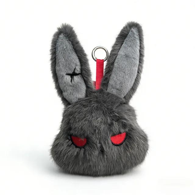 Gothic Rebel Rabbit Plush Keychain Funny Reborn Bunny Doll Cartoon Stuffed Toy PP Cotton Filled for Halloween Holiday Decor Gift