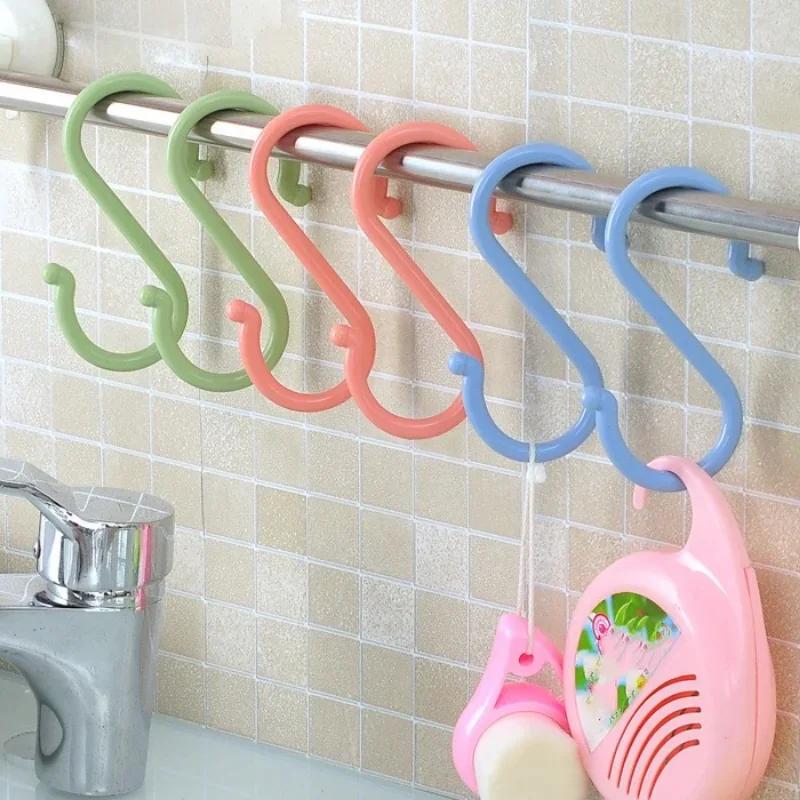 Multifunctional Plastic S-shaped Door Kitchen Hook Creative Bathroom Nail-free Wardrobe Clothes S Hook Home Small Tools
