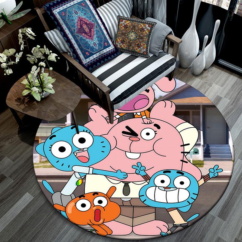 Der Erstaunliche Welt von Gumball Muster runder Teppich, Teppich für Wohnzimmer Schlafzimmer Spielzimmer, Rutschfeste Fußmatte, Feiertagsgeschenke und Geburtstagsgeschenke.