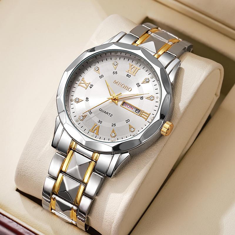 Watch Men'S Premium Sense Luminous Pointer Calendar Rivet Alloy Quartz Men'S Watch