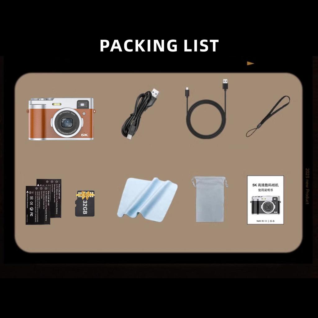 Přenosný digitální fotoaparát 5K videokamera 2,8palcový IPS displej 48MP Duální objektivy 16x digitální zoom Auto