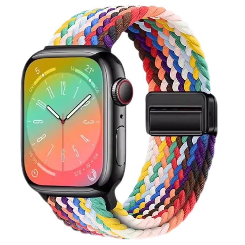 Kompatibles elastisches geflochtenes Magnetarmband aus Nylon für Apple Watch 4, 5, 6 & iWatch 7, 8, 9