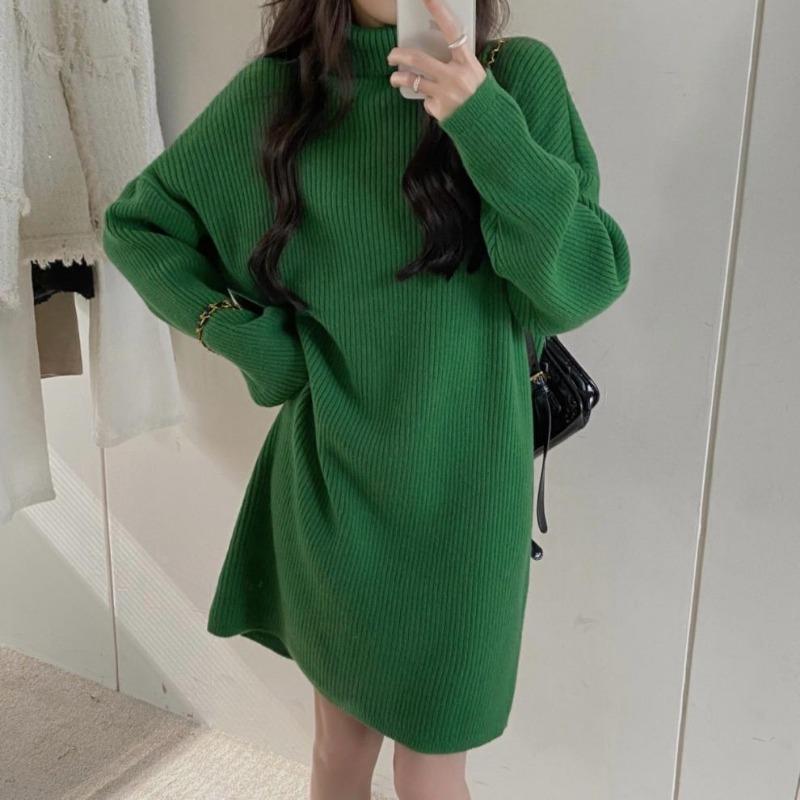 Autumn and winter new loose and lazy style turtleneck pullover women's fashion versatile medium and long inner dress
