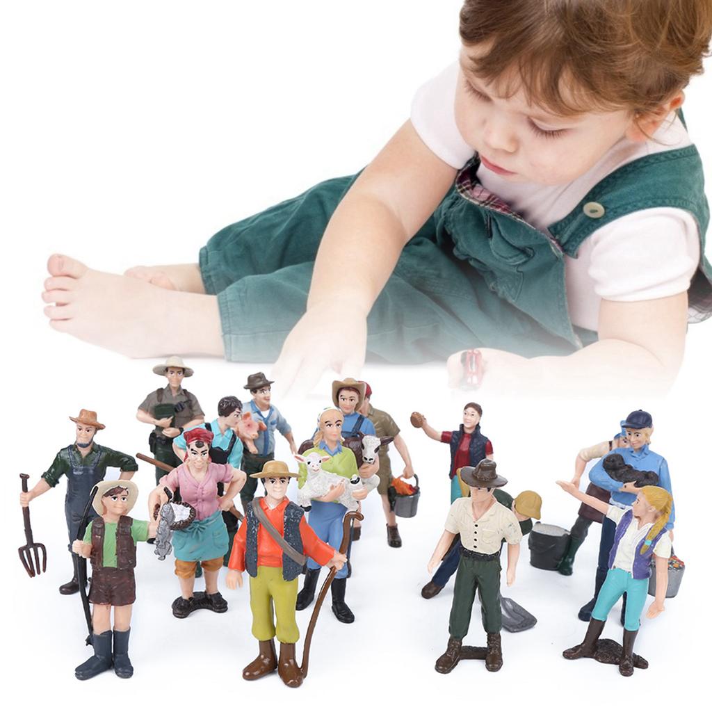 16pcs Simulation Farm Character Model Set Farmer Miniature Toy Figure Educational Toys
