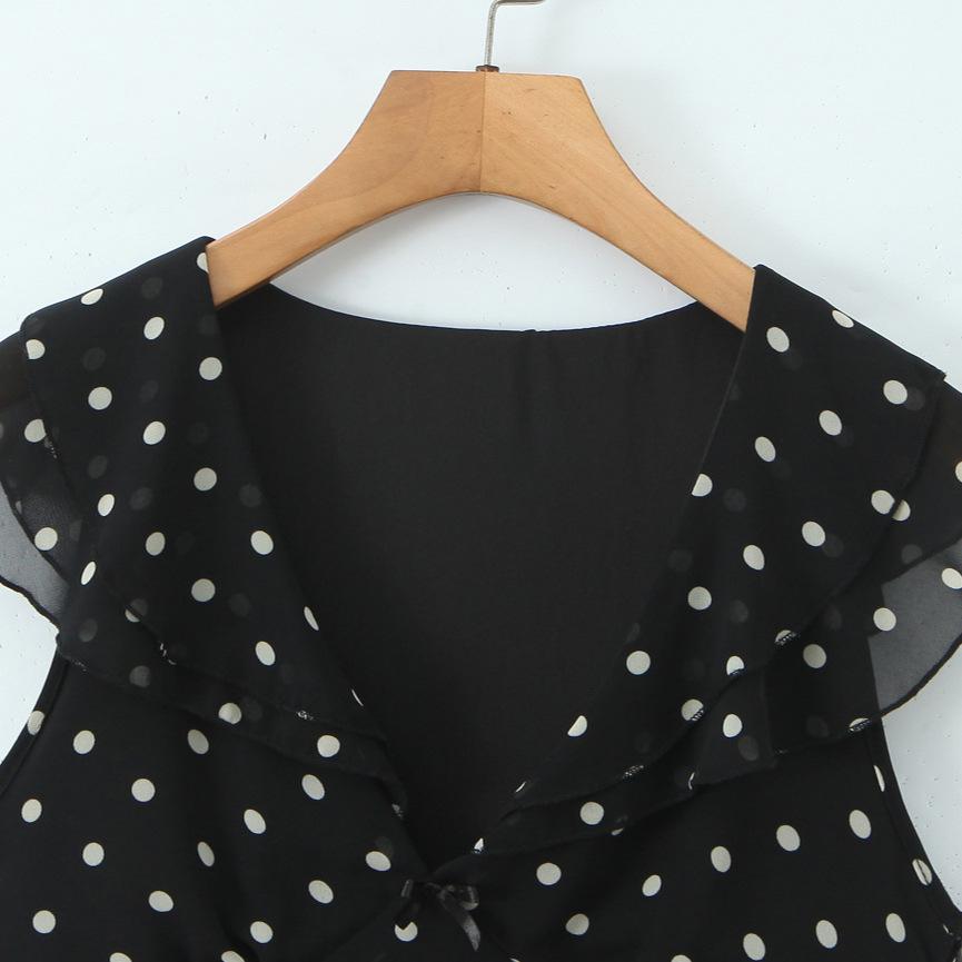 2026 Chic Polka Dot Ruffle Chiffon V-Neck Mini Dress