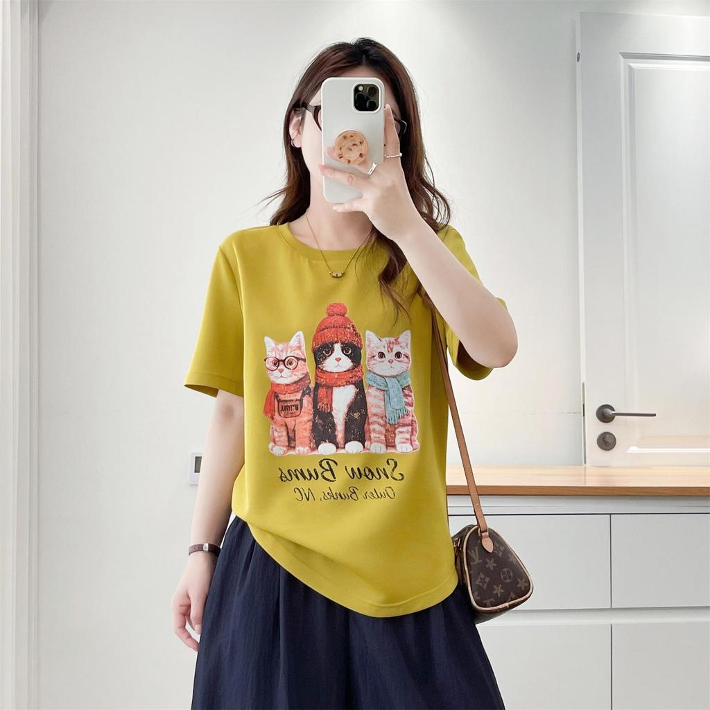 Plus Size 2026 Summer Short Sleeve Print T-shirt for Women