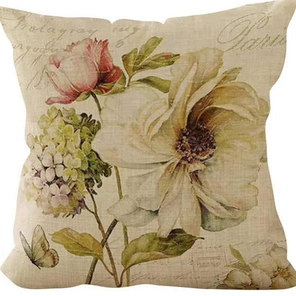 Retro American Plant Floral Print Linen Pillow Case Living Room Sofa Car Pillow Cushion