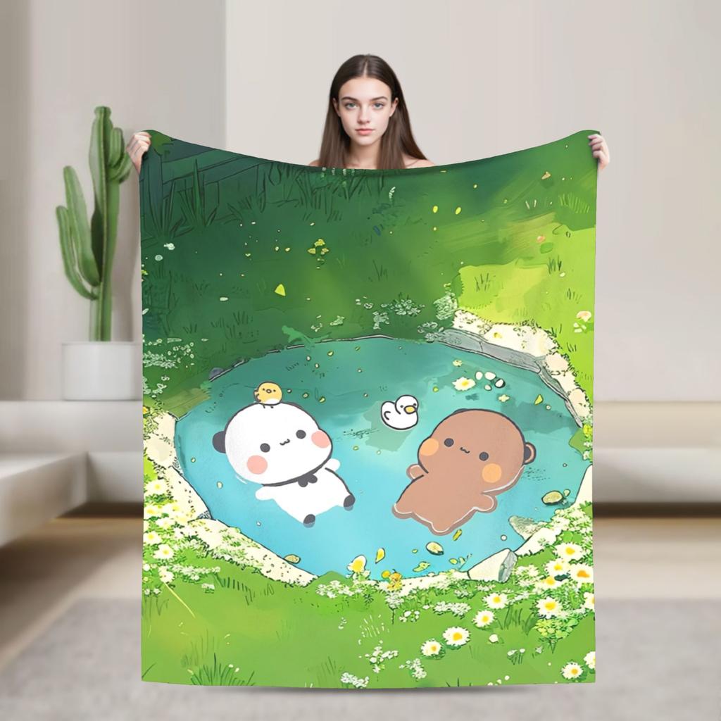 Super Soft Bubu Dudu Bear And Panda Throw Blanket Premium Flannel Fleece Lightweight Bed Blanket Cozy Plush Bedspread All Season