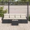 5 Piece Sofa Set with Cushions Black and Cream Poly Rattan