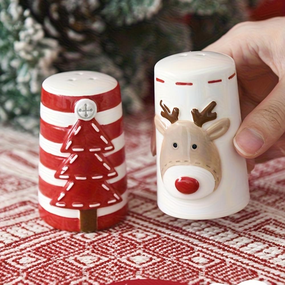 Scandinavian Santa Claus Ceramic Salt and Pepper Shaker Creative Embossed Peppermill High-Quality Seasoning Bottle, Best for Christmas