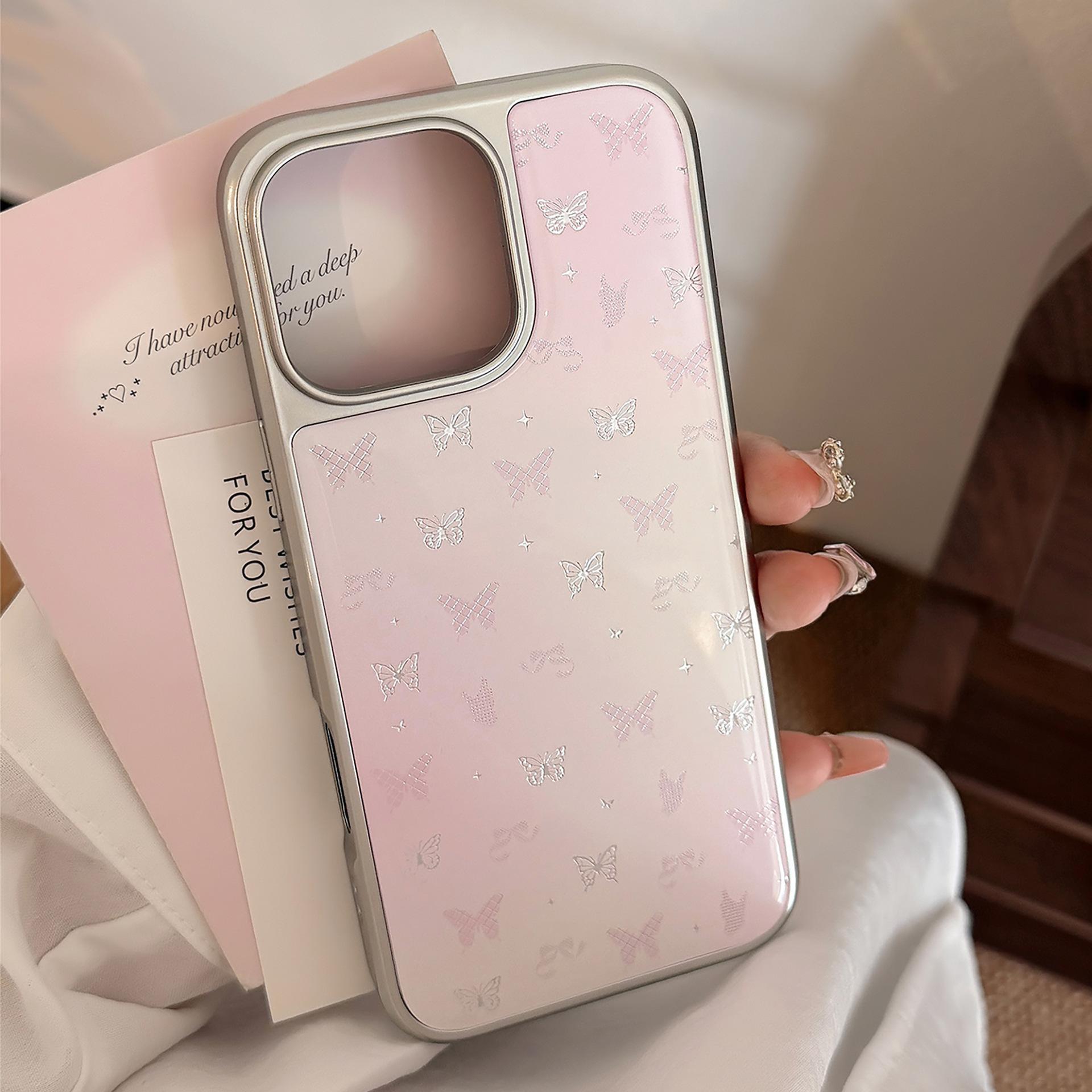 

Gilded Ins Pink Butterfly Apple 16pro Max Mobile Case IPhone 15 Drop Glue 14 Applicable To Huawei Mate70 Samsung S25PLUS