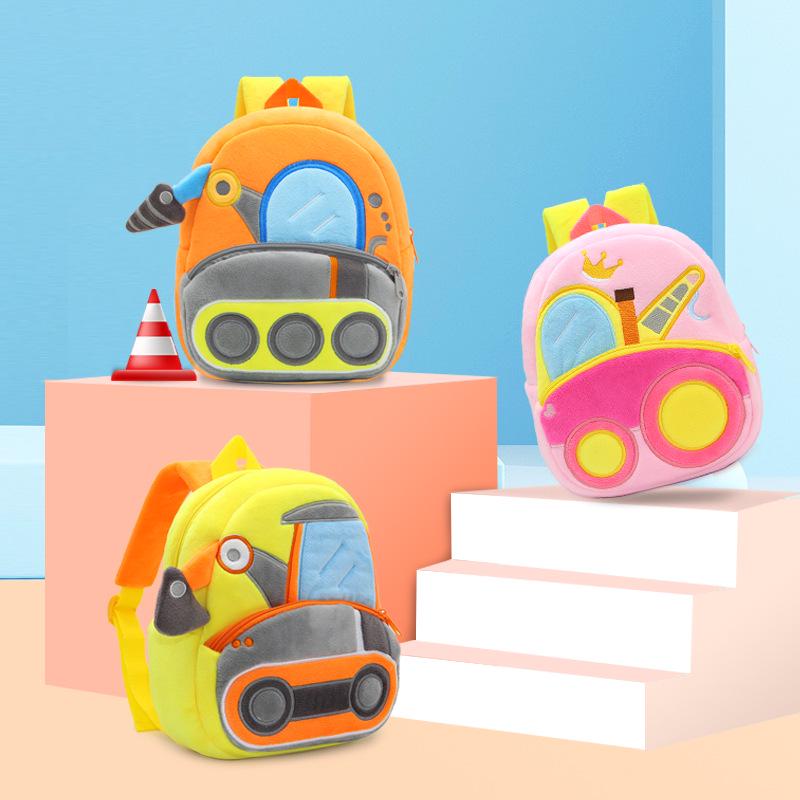 Cute Cartoon Excavator and Dump Truck Plush Backpack for Kids