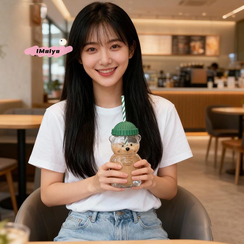 Transparent Bear Shape Mug with Straw Plastic Or Glass Coffee Cup for Men And Women Beverage Milk Tea Gift for Christmas