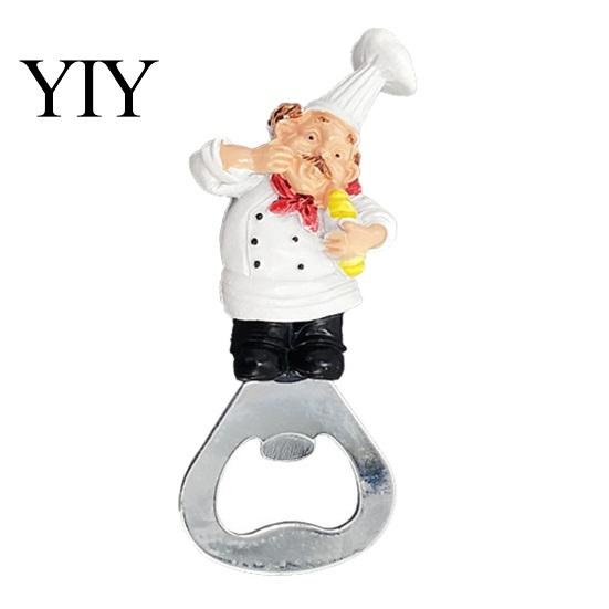 Kitchen Gadgets for Barbecue Grill Refrigerator Magnet Bottle Opener, 3D Cartoon Chef Resin Beer Cute Decor Home Soda Manual Can Punch Opener