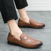 Men Loafers Leather Shoes Formal Business Flats Slip On Shoes Wedding Dress Prom Black Shoes Large Size