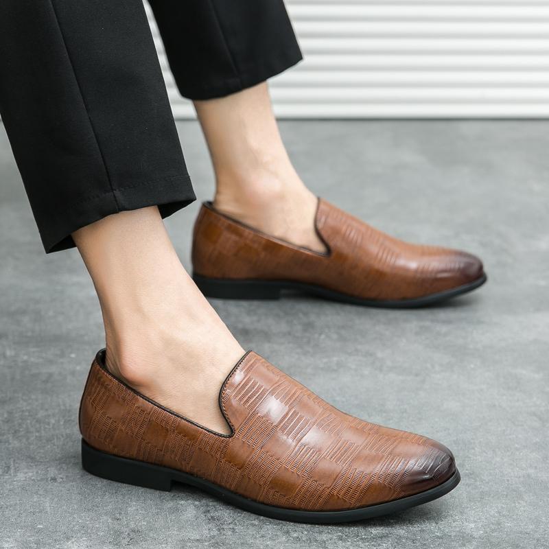 New Men's Fashion Black Brown Slip On Leather Shoes Male Loafers Wedding Prom Homecoming Footwear Zapatos Hombre