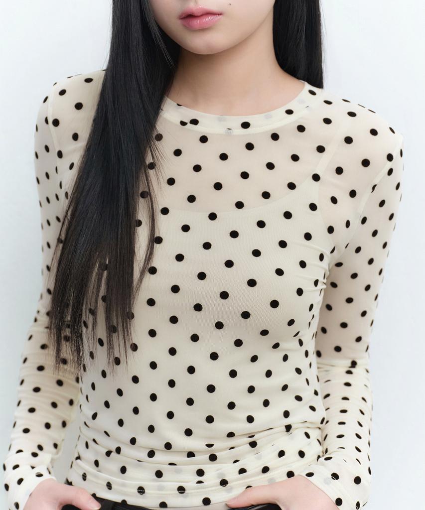 MUSINSA STANDARD WOMAN Women'S Polka Dot Sheer Long Sleeve T-Shirt [Cream]