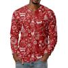 Men's Fashion Printed V-Neck Casual Long-Sleeved T-Shirt Bottoming Shirt Top