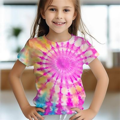 T-shirt Colorate Tie Dye Stampa 3D per Bambine Regalo per Bambini Maglietta Divertente per Ragazze Manica Corta Top Casual Maglietta Abbigliamento per Bambini