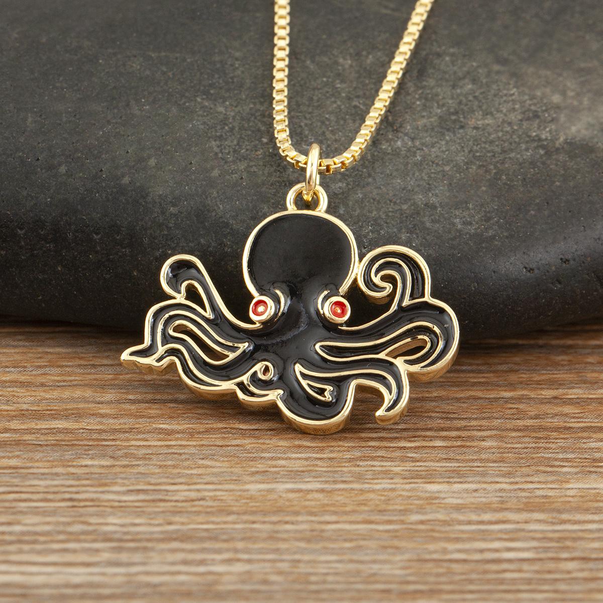 

Nidin New Arrival Pink & Black Enamel Octopus Pendant Necklace Trendy Cute Sea Animal Clavicle Chain Jewelry Gift For Women Girl