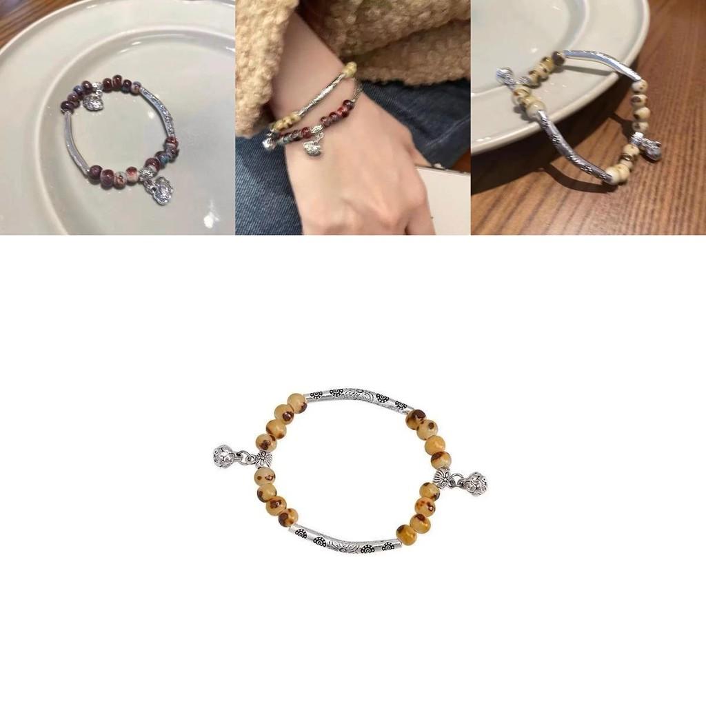 Künstlerisches Vintage Bernstein Friedensschloss Armband für Damen Geometrischer Stil Sommer 2024